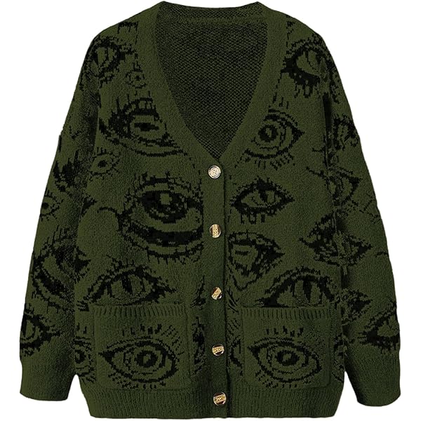 ジャケット・アウター DINOSAUR JQ WOOL CARDIGAN Adults Tops, Dinosaur Print Long Sleeve Loose Knitted
