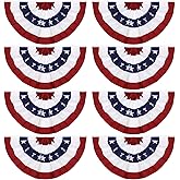 8 Pack 2x4 Ft American Pleated Fan Flag, USA Patriotic Half Fan Bunting Flag with 3 Brass Grommets for 4th of July Memorial Day Independence Day Outdoor Indoor Decorations
