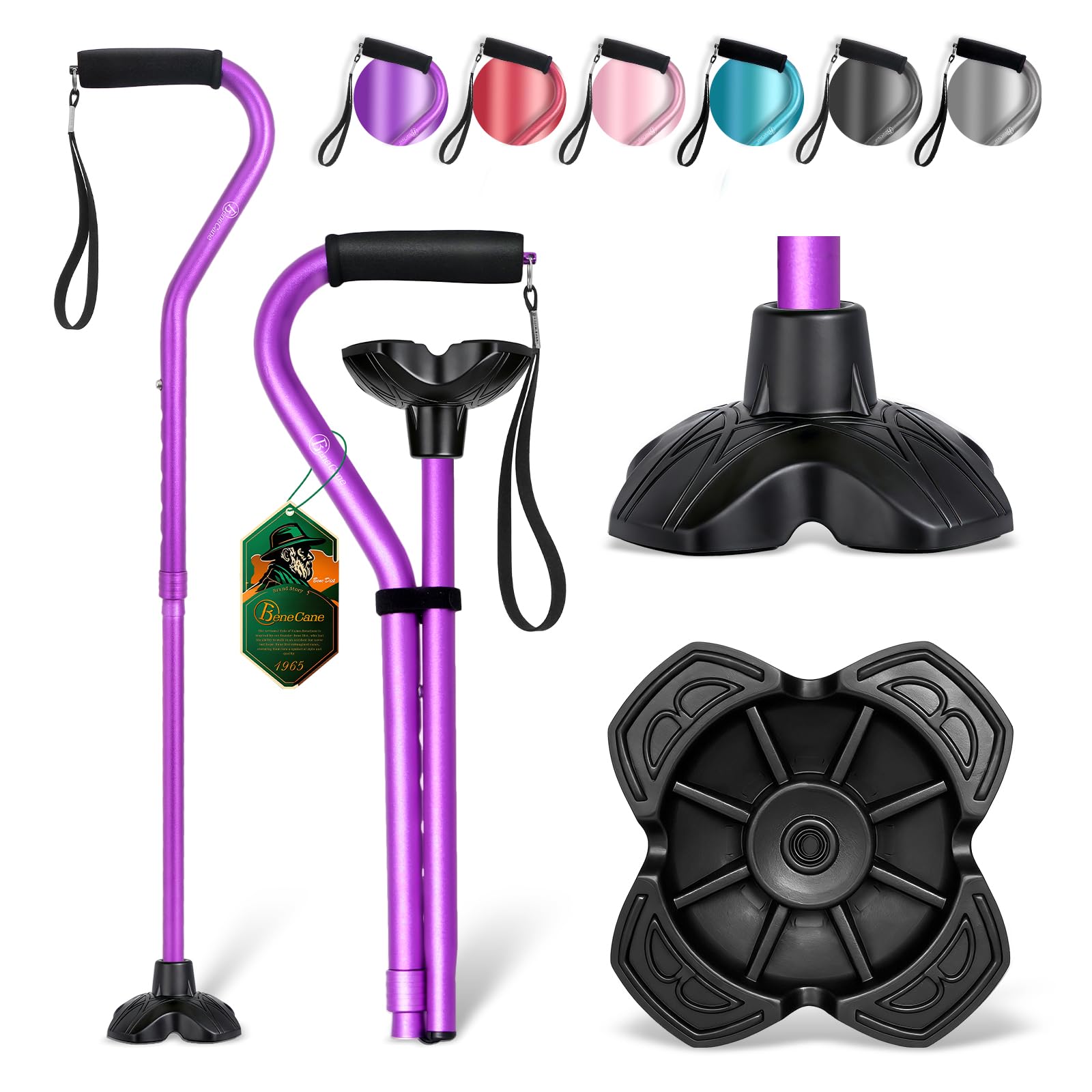 BeneCane Walking Cane Adjustable Cane with Offset Soft Cushioned Handle for Men & Women Lightweight Comfortable Stability Base Mobility Aid for Men Women and Seniors