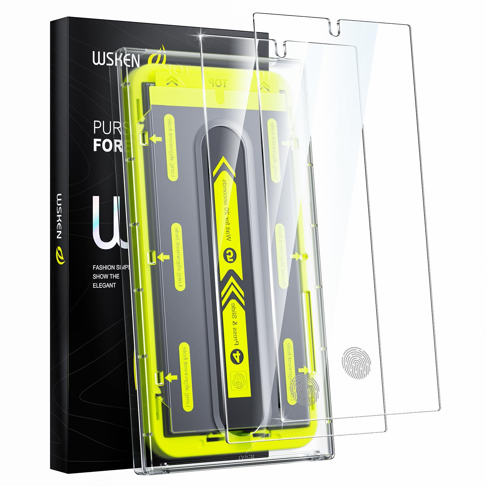 WSKEN for Samsung Galaxy S24 Ultra Screen Protector, [Auto-Dust Removal] [Fingerprint Unlock Support] Full Coverage Bubble Free HD Tempered Glass Film with Dust Clean Installing House,2 PCS
