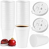 Concession Essentials Foam Cups with Lids, 8 oz, Hot and Cold Drinks, Made in USA, 40 Count Pack, White, Disposable