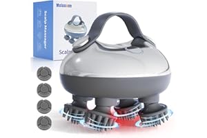 MELONSUN Portable Electric Scalp Massager - Rechargeable IPX7 Waterproof Heated Scalp Massager w/ 100 Kneading Nodes, 3 Speed Modes, 2 Massage Styles, 8 Claws for Scalp/Body Massage & Face Cleaning (Silver）