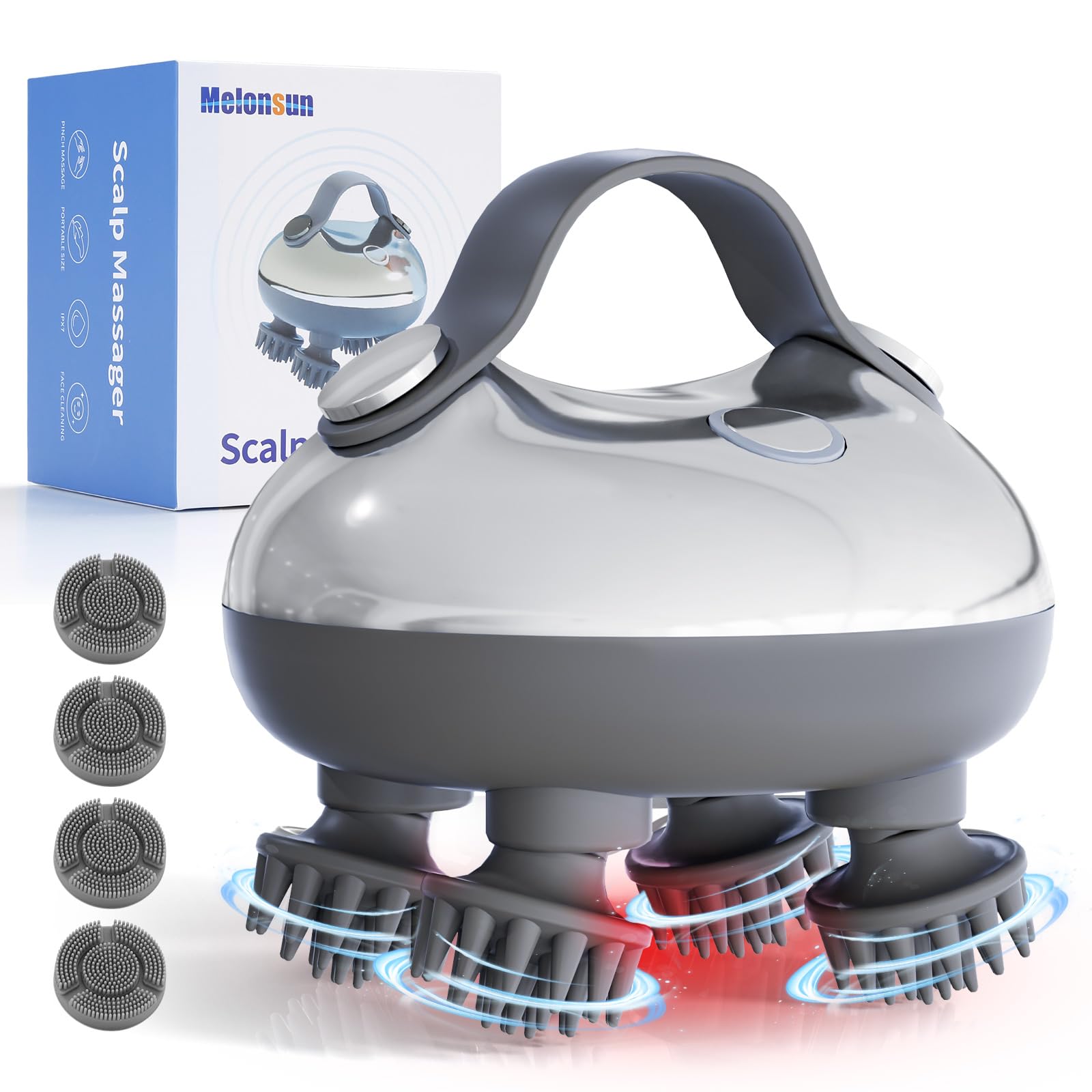 Photo 1 of Portable Electric Scalp Massager - Rechargeable IPX7 Waterproof Heated Scalp Massager w/ 100 Kneading Nodes, 3 Speed Modes, 2 Massage Styles, 8 Claws for Scalp/Body Massage & Face Cleaning (Silver?