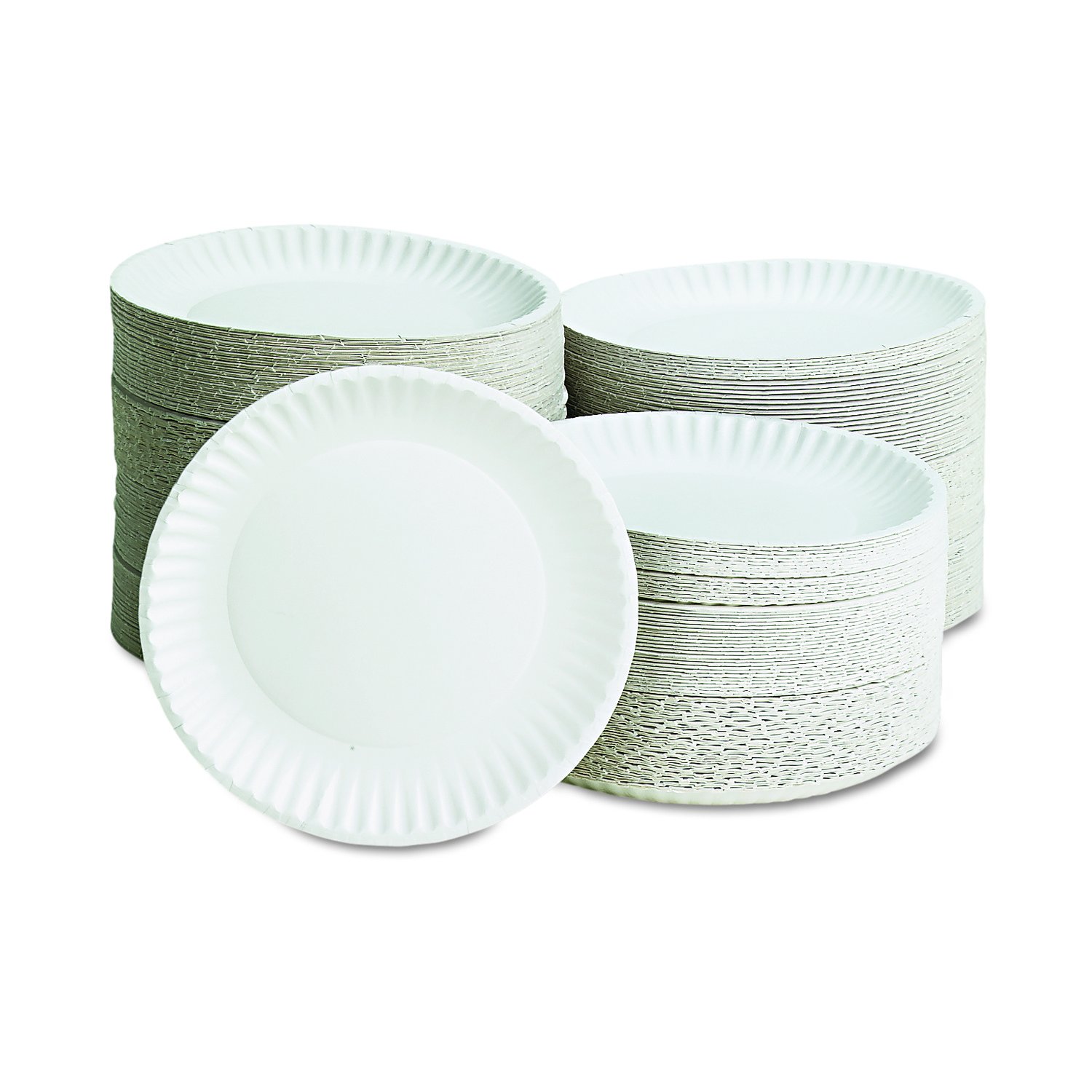 AJM Packaging PP9GREWH 9" White Paper Plates Green Label (10 Packs of