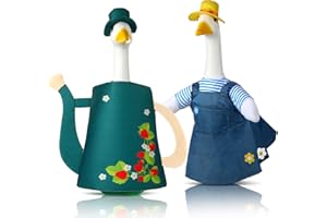 Frienda 2 Set Goose Outfits Porch Goose Clothes Goose Costume 23 Inch Garden Raincoat Flag Bee Fishing Style Goose Outfit for Lawn Patio Ceramic Goose Christmas Decor