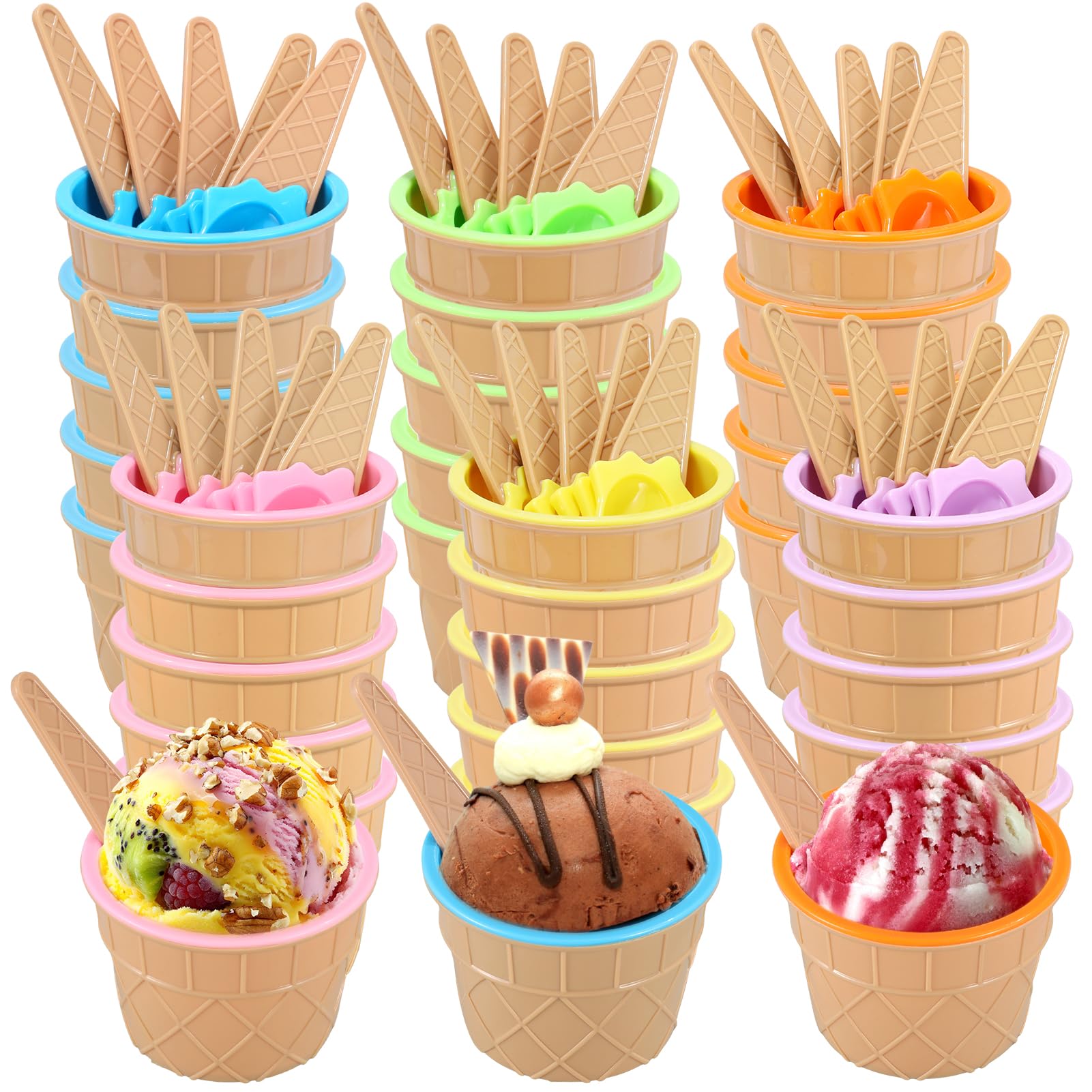 Photo 1 of 30 Pcs Ice Cream Bowls and Spoons Set Cartoon Candy Color Plastic Ice Cream Cups with Spoons Cartoon Candy Colorice Cream Bowls Set for Dessert, Frozen Yogurt, Gelato, Birthday Party Decorations