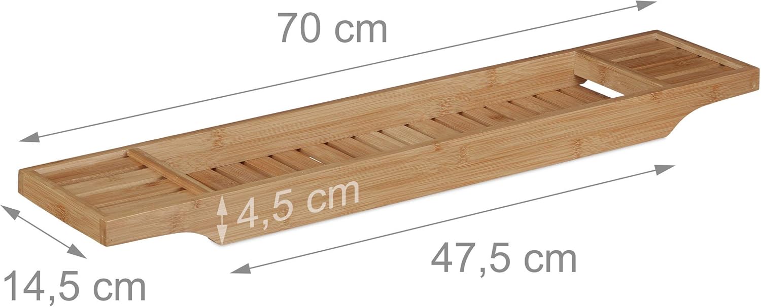 Relaxdays Bamboo Bathtub Tray with Grills, 4.5 x 68.5 x 14.5 cm, Bath Bridge, Shelf, Wood, Tub Caddy, Natural Brown - Image 3