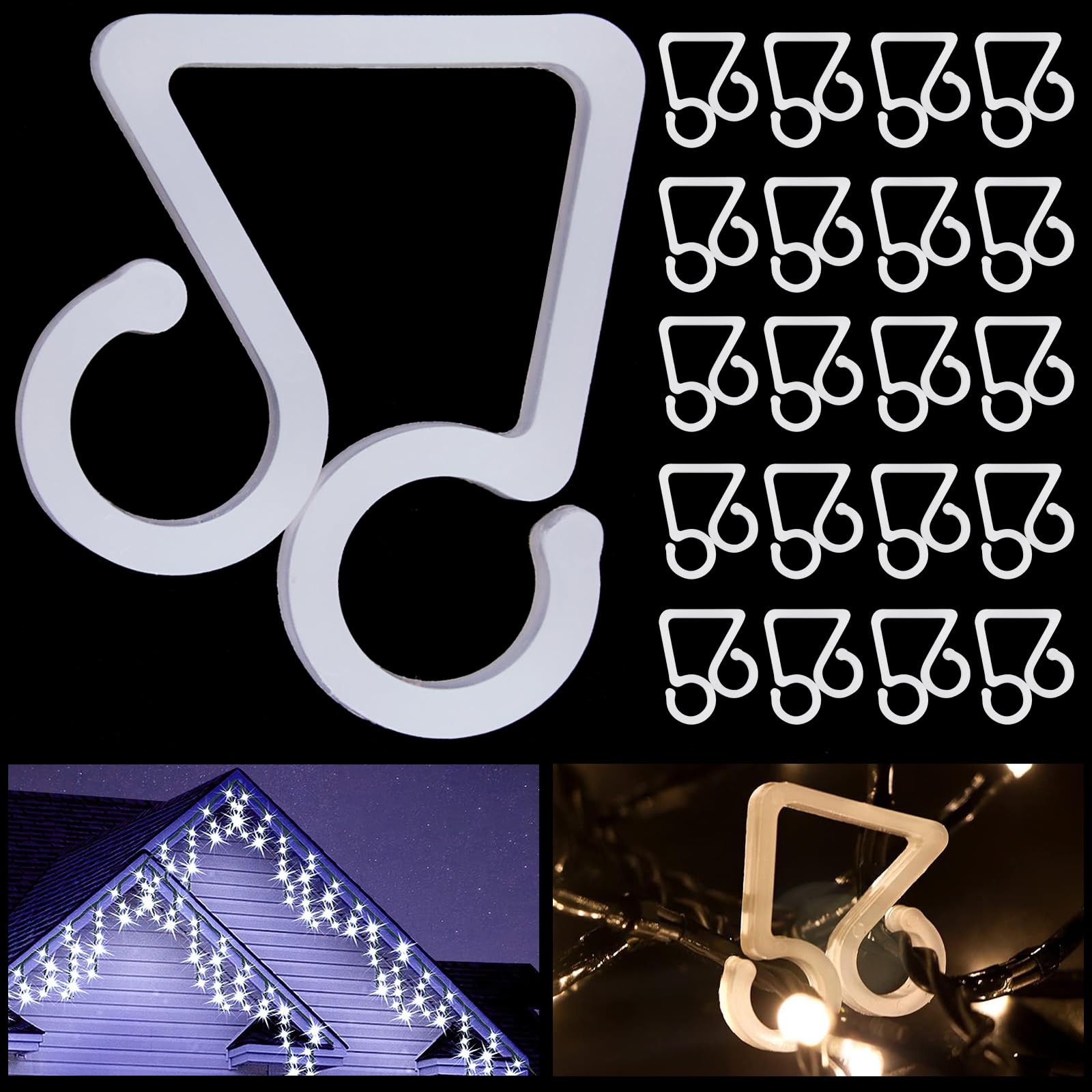 Vikdio 120 Pcs Gutter Hooks for Christmas Lights, Holiday Lights Clips, Gutter Clips for Outdoor String Lights Icicle Lights on Halloween Xmas Decoration Garden Tree Window