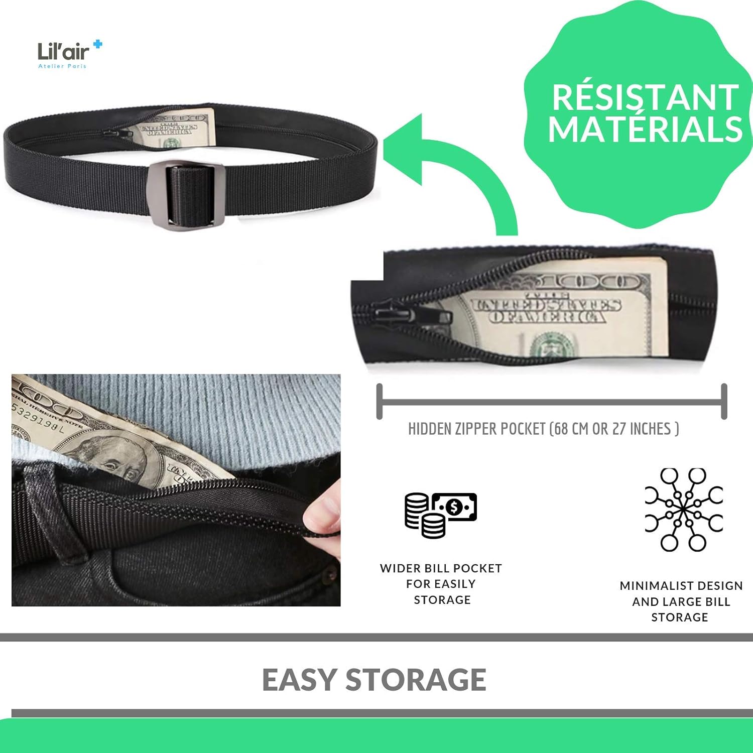  | Travel Money Belt- Travel Security Belt - Anti-Theft Money Belt with Secret Hidden Zipper - Cash Safe money Belt - Perfect for Travelling, Hiking, Camping, Airports and Work | Travel Wallets