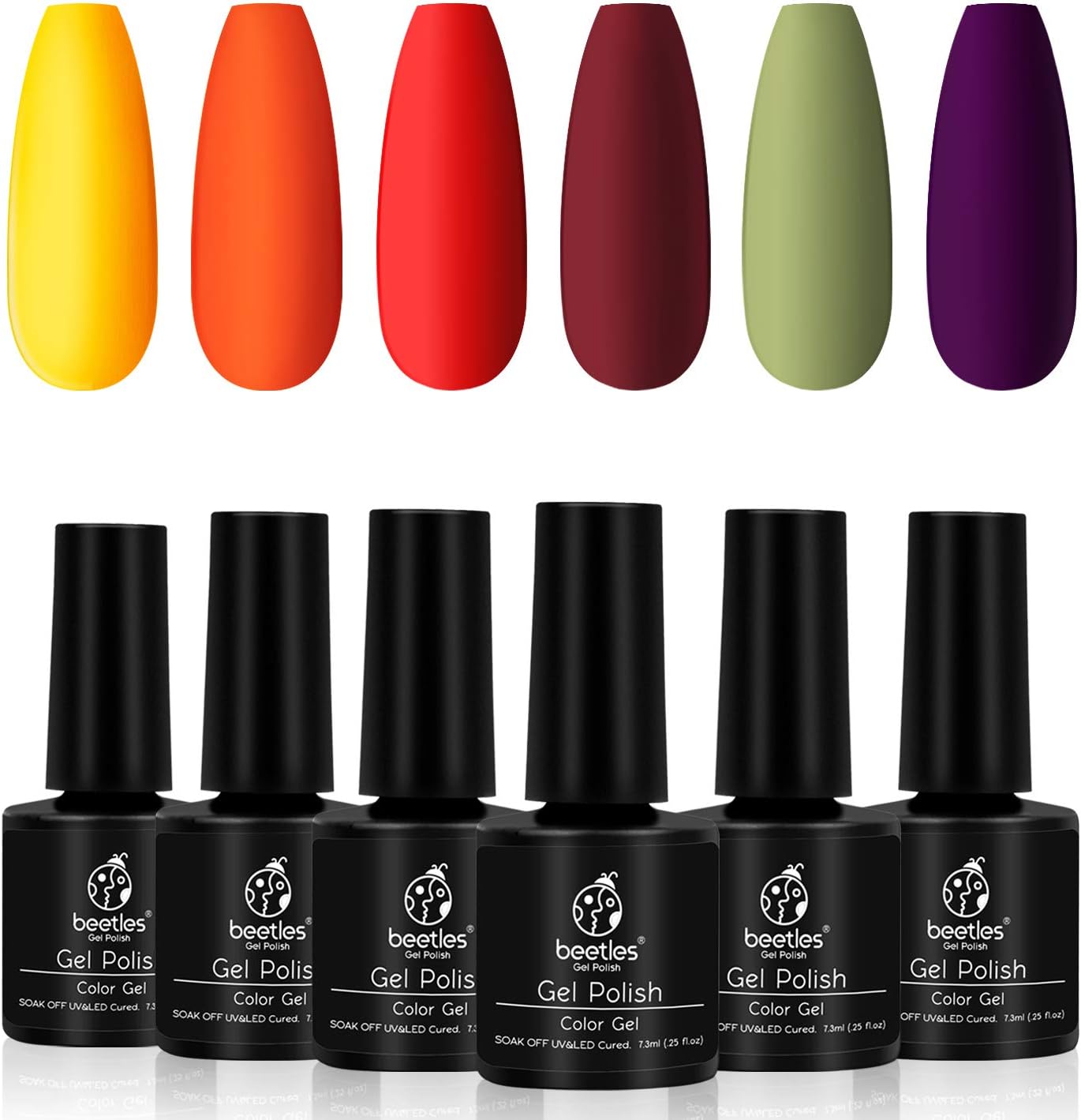 Beetles Gel Polish Set, Sunset Leaves Set Orange Green Nail Polish Kit Winter Nail Gel Polish Soak Off Nail Art Lamp LED Cured, 7.3ml Each Bottle: Health & Personal Care