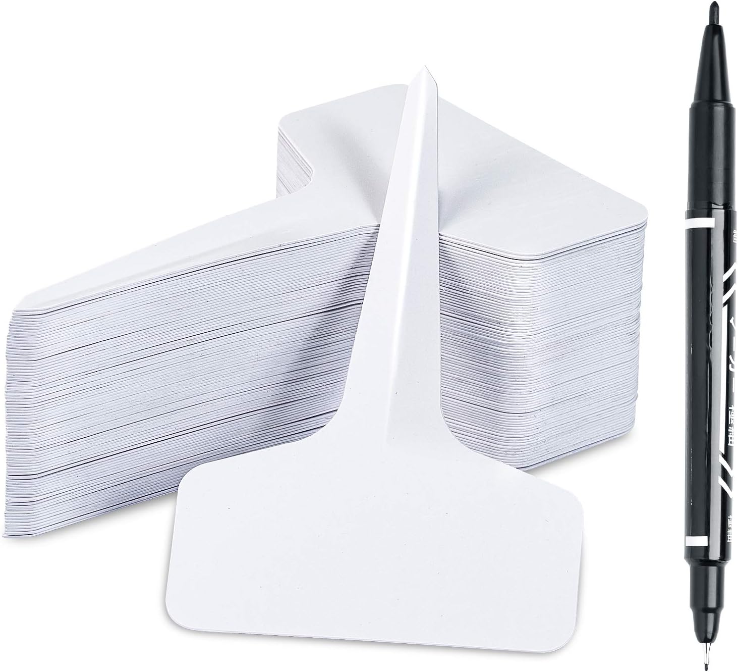 Whaline 100Pcs T-Type Plant Labels with 1 Marker Pen Thin PVC Garden Tags Waterproof Plant Sign Tags Nursery Garden Marker for Seed Potted Herb Flower Vegetable, 2.36