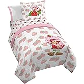 Jay Franco Strawberry Shortcake Full Comforter Set - 7 Piece Bedding Includes Sheet Set & Pillow Covers - Super Soft Pink & White Kids Bedding