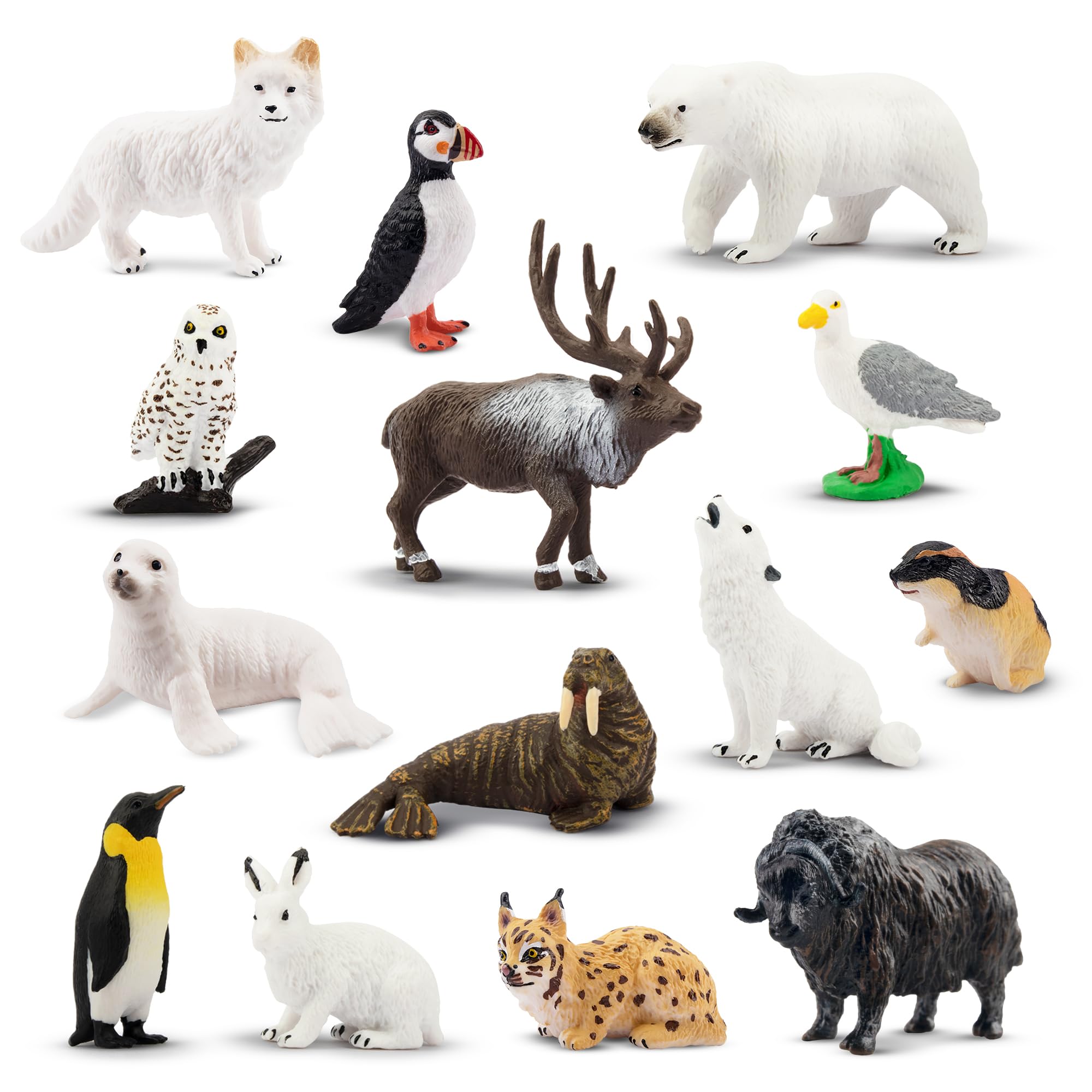 toymany 14PCS Tiny Polar Animal Figurines Set Plastic Mini Arctic Animal Figure Christmas Birthday Gift Cake Toppers Educational Toy for Kids Toddlers — image 1