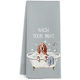 Gnmduw Funny Basset Hound Hand Towels for Bathroom, Basset Hound Gifts for Women Men Dog Lovers, Bassett Dogs Themed Hand Towels, Wash Your Paws Dish Tea Towel for Kitchen Bathroom Decor, 16x24 Inch