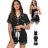 WJing Yi Jia 3Pcs Womens Pajamas Set XS-4XL Soft Pajama Sets Cami Sexy Lingerie Sleepwear Pj Lounge Sets Pjs Set Loungewear