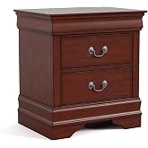 Furniture of America Arabella Traditional Solid Wood Nightstand with Drawers and Antique Nickle Handles, Small Bedside Table, No Assembly Wooden Night Stand for Bedroom, Guest Room, Dorm, Cherry