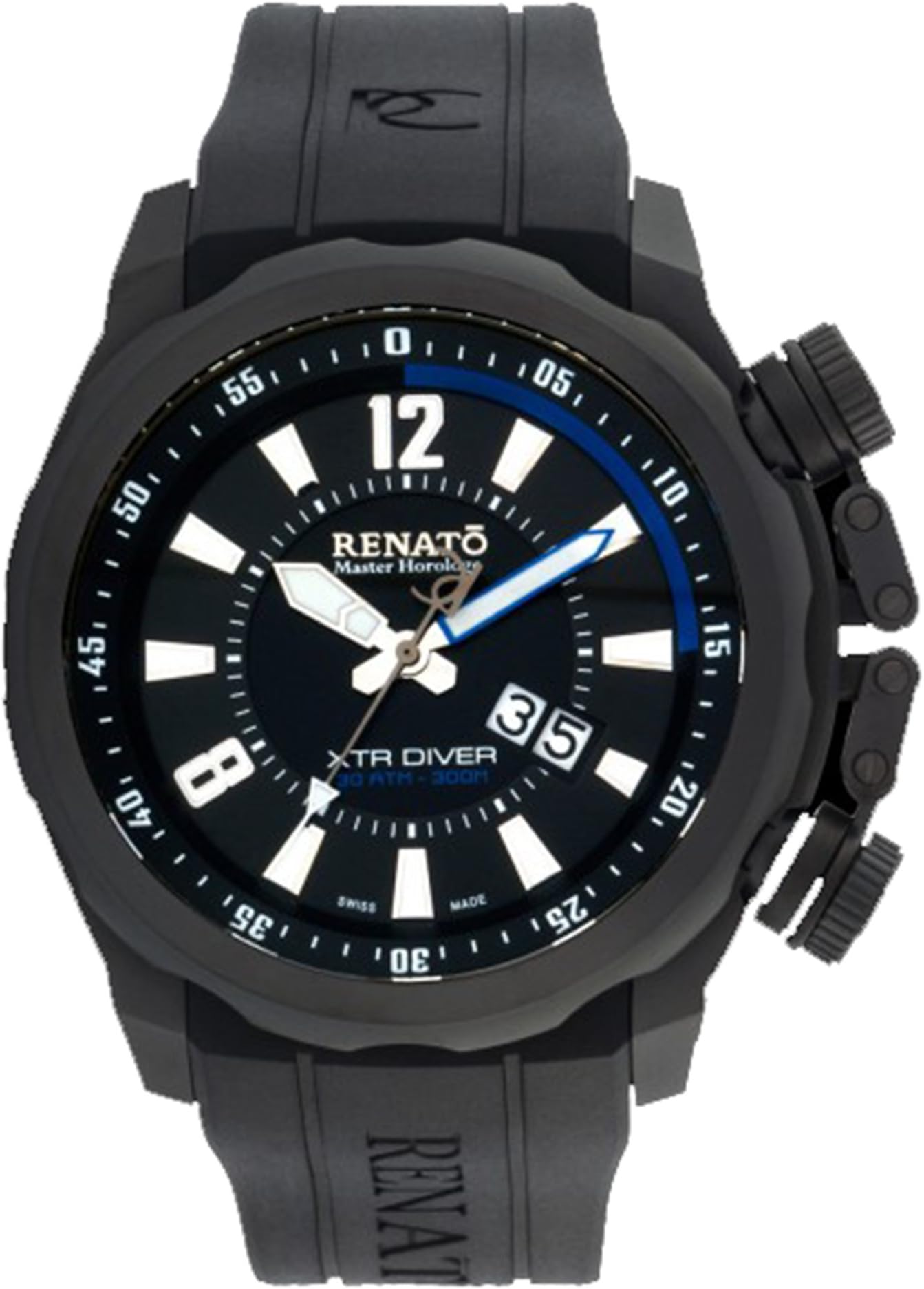 RenatoXTR Diver Swiss Made LE 99 PCS - Black Case Black Strap Blue Accents