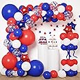 RUBFAC 160pcs Red White and Blue Balloons Garland Arch Kit, Baseball Balloons Arch, 4th of July Graduation Birthday Wedding Nautical Patriotic Baseball Theme with Star Foil Balloons