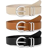 VONMELLI 3 Pack Women's Leather Belts for Jeans Dresses Ladies Waist Belt with Fashion Gold Buckle