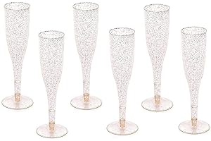 Oojami Gold Glitter Plastic Classicware Glass Like Champagne Wedding Parties Toasting Flutes (1 Box = Quantity 30)