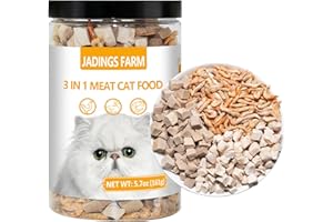 JADINGSFARM Freeze Dried Cat Food - 3 in 1 Natural Freeze Dried Meat - Chicken, Duck, and Shrimp - Grain-Free Protein Rich Cat Kitten Food 5.7oz