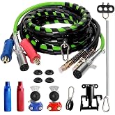 Aquilaplain 12FT Semi Truck Air Lines Kit 3 In 1 Air Hoses Power Cord Set | No Leak, Rubber, Pure Copper Wires for Trailer, Tractor, With Gladhands, Handles, Holder, Tender Spring Kit, Seals
