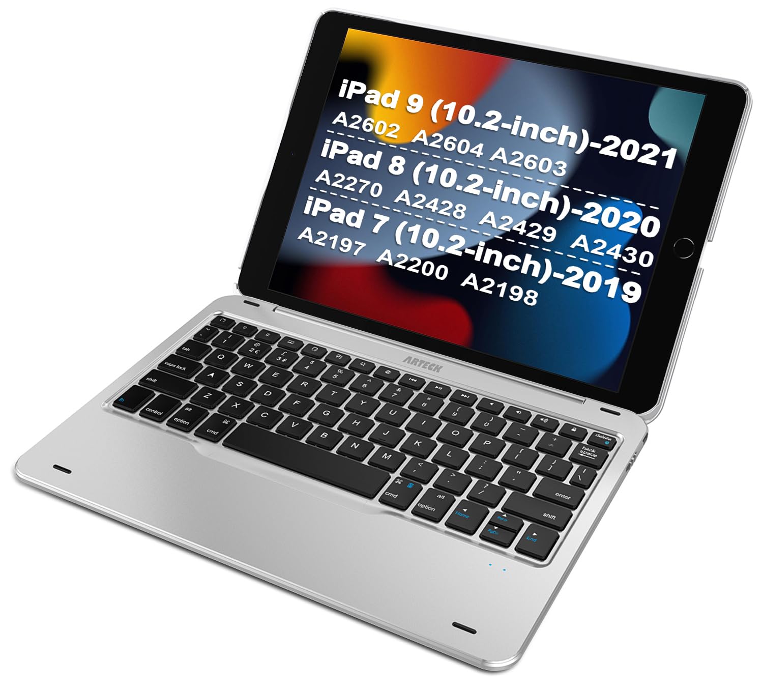 Arteck iPad 9th Gen (10.2-inch, 2021) Keyboard Case, Ultra-Thin Bluetooth Keyboard with Folio Full Protection Case for Apple 10.2-inch iPad 9 (2021) 8 and 7 with 130 Degree Swivel Rotating