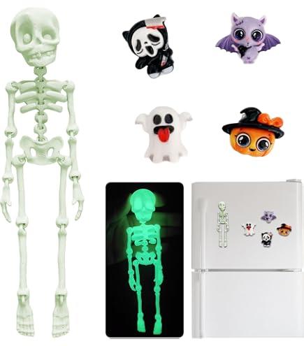 Poseable Skeleton Refrigerator Magnets - Set Of Articulated 3D Printed Skull Magnets With Movable Joints, Halloween & Science Decor