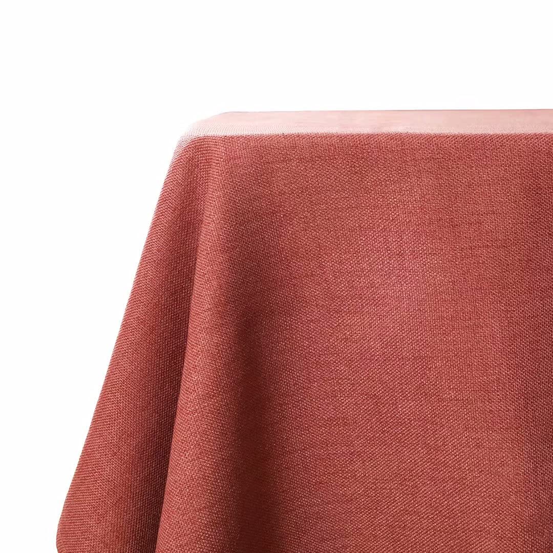 WAITER TREE Faux Linen Tablecloth Rectangle Washable Wrinkle and Water Resistant Table Cloth Cover for Kitchen Dining Tabletop Christmas Thanksgiving Decoration (Brick Red, 145 x 300cm)