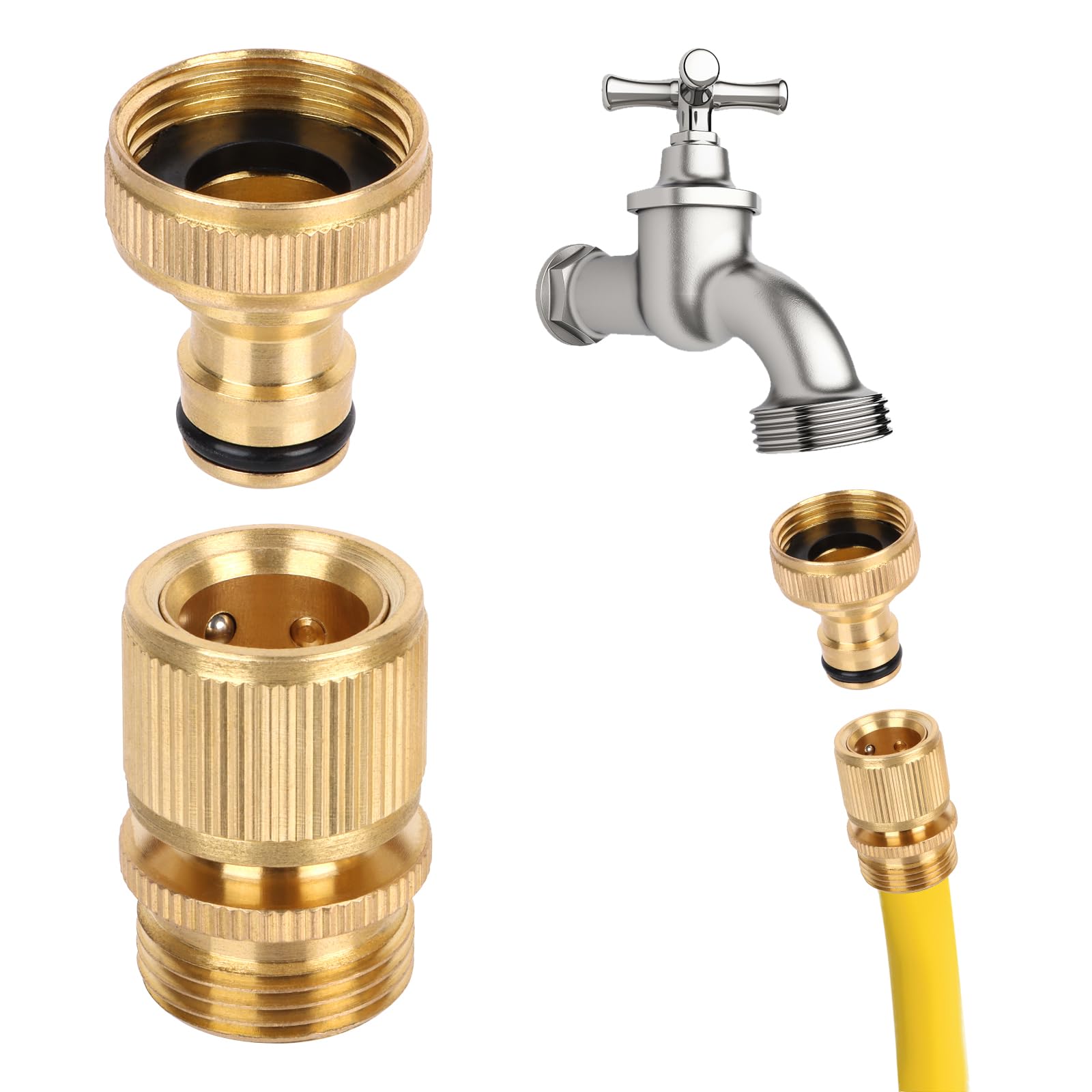 Hose Tap Connectors Garden Hose Connection Hose Connector 3/4 Inch Hose Coupling 1/2 Inch Tap Adapter Hose Connector (2 Pieces)