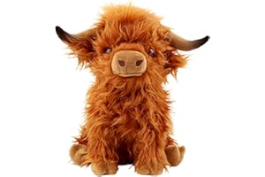 Gluutoyashop Highland Cows Stuffed Animal Scottish Highland Cows Plush Toy Cute Farm Plushie Christmas Birthday Present for Adults Boys Girls (Brown, 11 in)