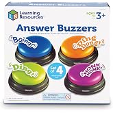 Learning Resources Answer Buzzers, Set of 4, The Original Classroom Buttons | Classroom Must Haves, Teacher Supplies, Sound Effect Button, Family Game Shows, Buzzers for Trivia, Participation Tools