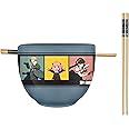 Silver Buffalo Spy X Family Anime Featuring Anya, Loid, and Yor Forger, Ceramic Ramen Noodle Rice Bowl with Chopsticks, Microwave Safe, 20 Ounces