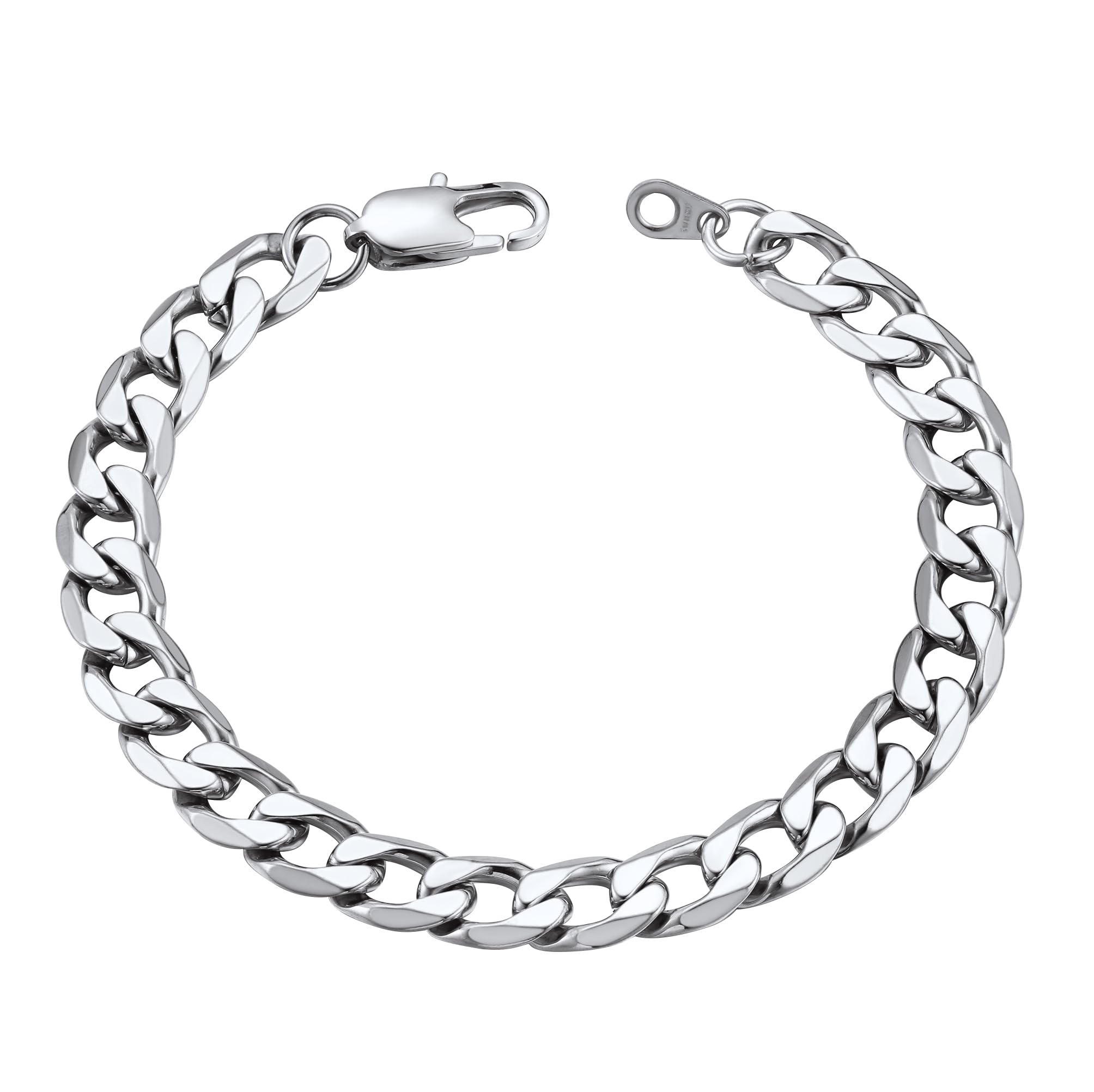 ChainsHouse Men's Bracelet Cuban Stainless Steel Bracelets Curb Link Chains Hip Hop Jewellery Miami 8mm Width 19cm Length