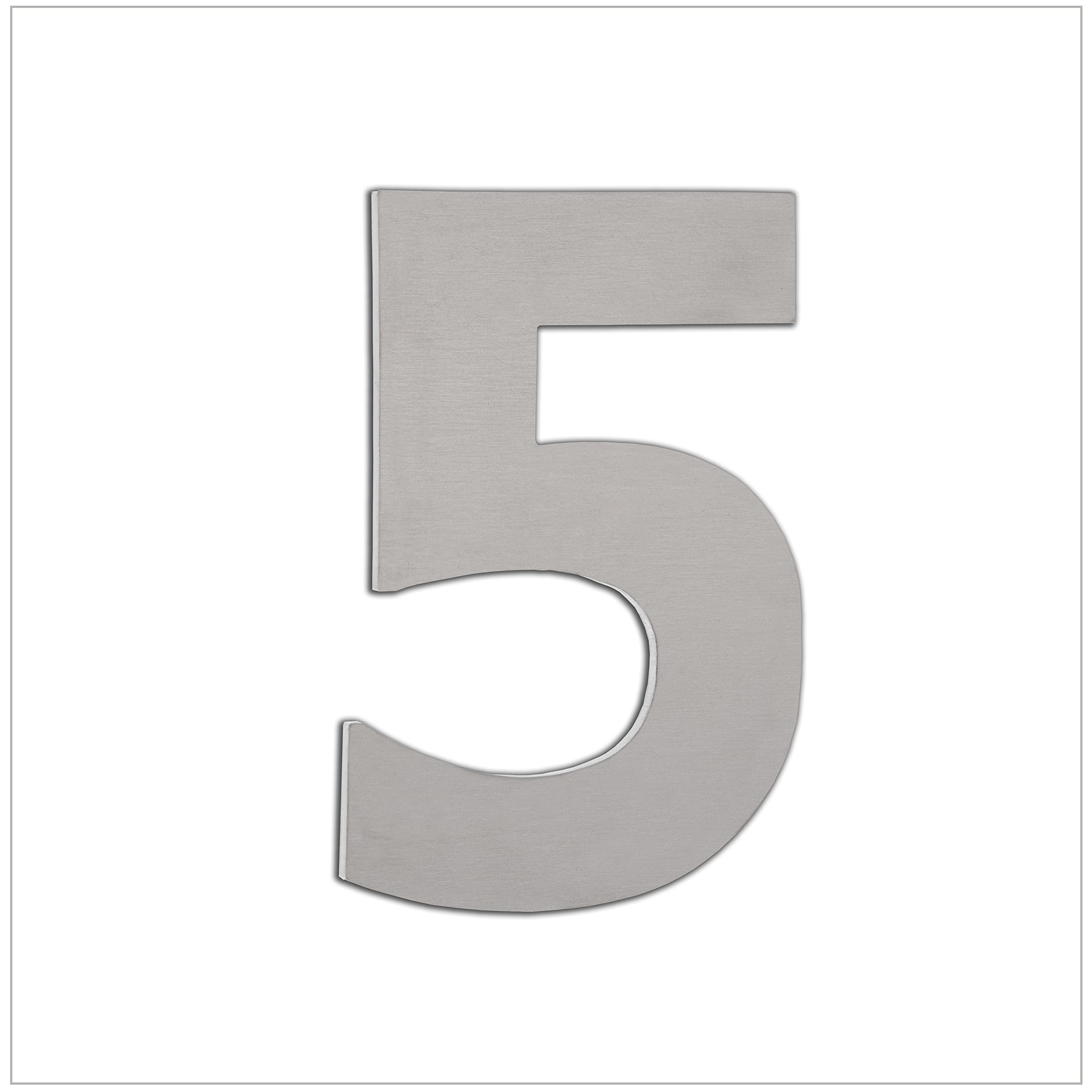 EVI Herrajes | House Number | 8cm Adhesive Stainless Steel Door Numbers | Waterproof | "5" Digit