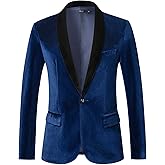 THWEI Mens Velvet Blazer Slim-Fit Solid Color One Button Blazer Sport Coat Jacket for Wedding Dinner Party