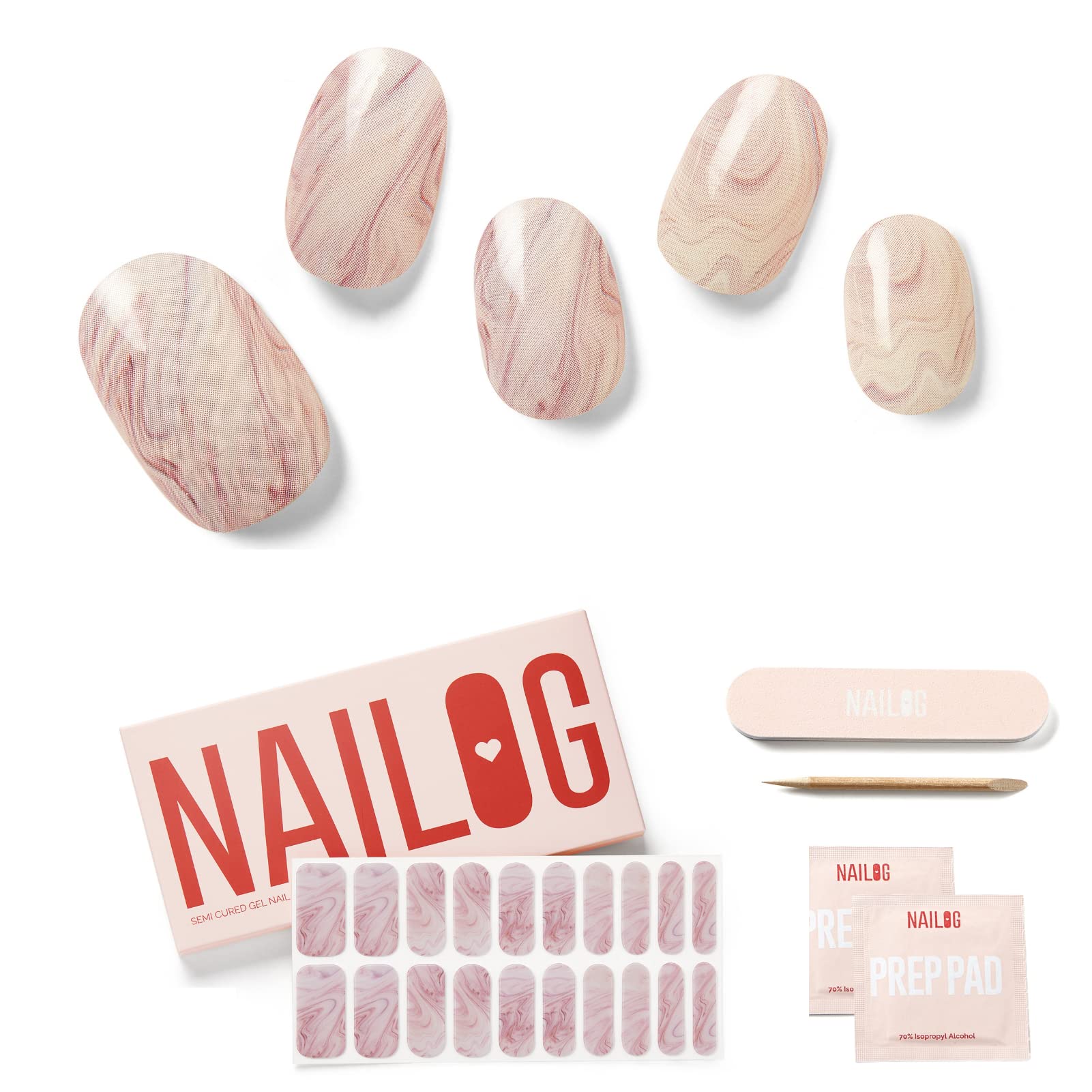 NAILOG Semi Cured Gel Nail Strips Glossy & Long Lasting Soft Gel Finish (20 Extra Long Stickers) | Wraps,Pink Fusion — image 1