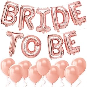 xo, Fetti Bachelorette Party Decorations - Bride to Be Balloon Kit - Rose Gold - 16" Bride to BE Foil Balloons + 10 Rose Gold Latex Balloons - Bridal Shower Supplies