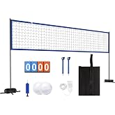 Oswerpon Upgraded Pool Volleyball Net Set with Battery LED Lights | 15-32FT Width &amp; 4-7.5FT Height Adjustable, No Solar Needed, Scoreboard, 2 Balls, Pump, Storage Bag
