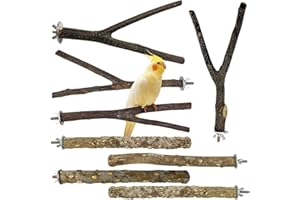 kathson 8 PCS Natural Bird Wood Perch Parakeet Standing Toy Sticks Parrot Paw Grinding Branches Cockatiels Cage Chewable Accessories for Conures Macaws Finches