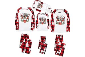 Kvture Christmas Pajamas for Family Xmas Pjs Matching Sets Long Sleeve Shirts and Plaid Pants Santa Christmas Tree Sleepwear