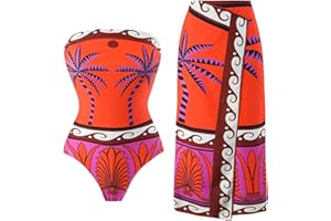 Cbcbtwo One Piece Swimsuit Women 2024 with Maxi Bikini Wrap Skirt 2 Piece Floral Print Bathing Suit Tummy Control Tankini Set