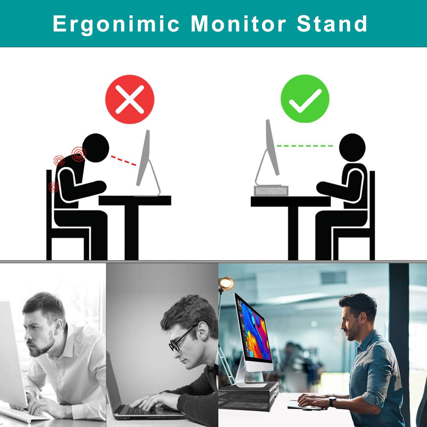 Monitor Stand Riser with Drawer - Metal Mesh Desk Organizer with Dual Pull Out Storage Drawer, Office Supply for Computer, PC, Laptop, Printer, Notebook, iMac (Black) : Office Products