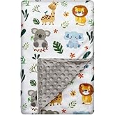 Cute Animal Minky Blanket for Boys & Girls - Soft Double Layer with Dotted Backing, Toddler to Newborn (30 X 40 inches)