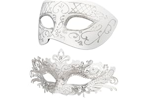 Hoshin Masquerade Mask for Couple, Mardi Gras Deecorations Venetian Masks for Womens(White with Silver Line)