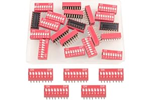 JUASKY 20pcs 8 Dip Switch，Double Row Slide Type Switch 2.54mm PCB Mountable On Off Toggle Switches for Circuit,Breadboard