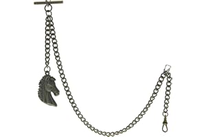 WATCHVSHOP Albert Chain Pocket Watch Chains for Men Antique Brass Color Horse Medal Design Fob T Bar AC142