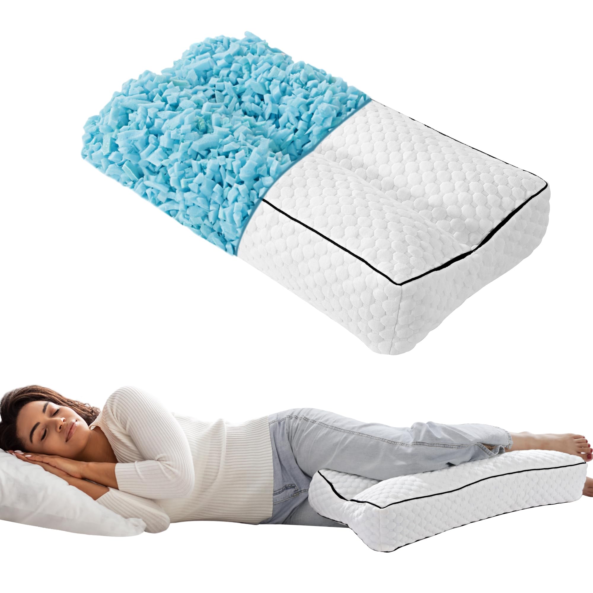Photo 1 of ****STAIN*** AHOMBYS Shredded Memory Foam Knee Pillow for Side Sleepers, 6.5" Height Pillow Between Legs for Aligns Spine & Relieves Pressure Hip & Leg Elevation, Supportive Pillow for Pregnancy, Sciatica, White