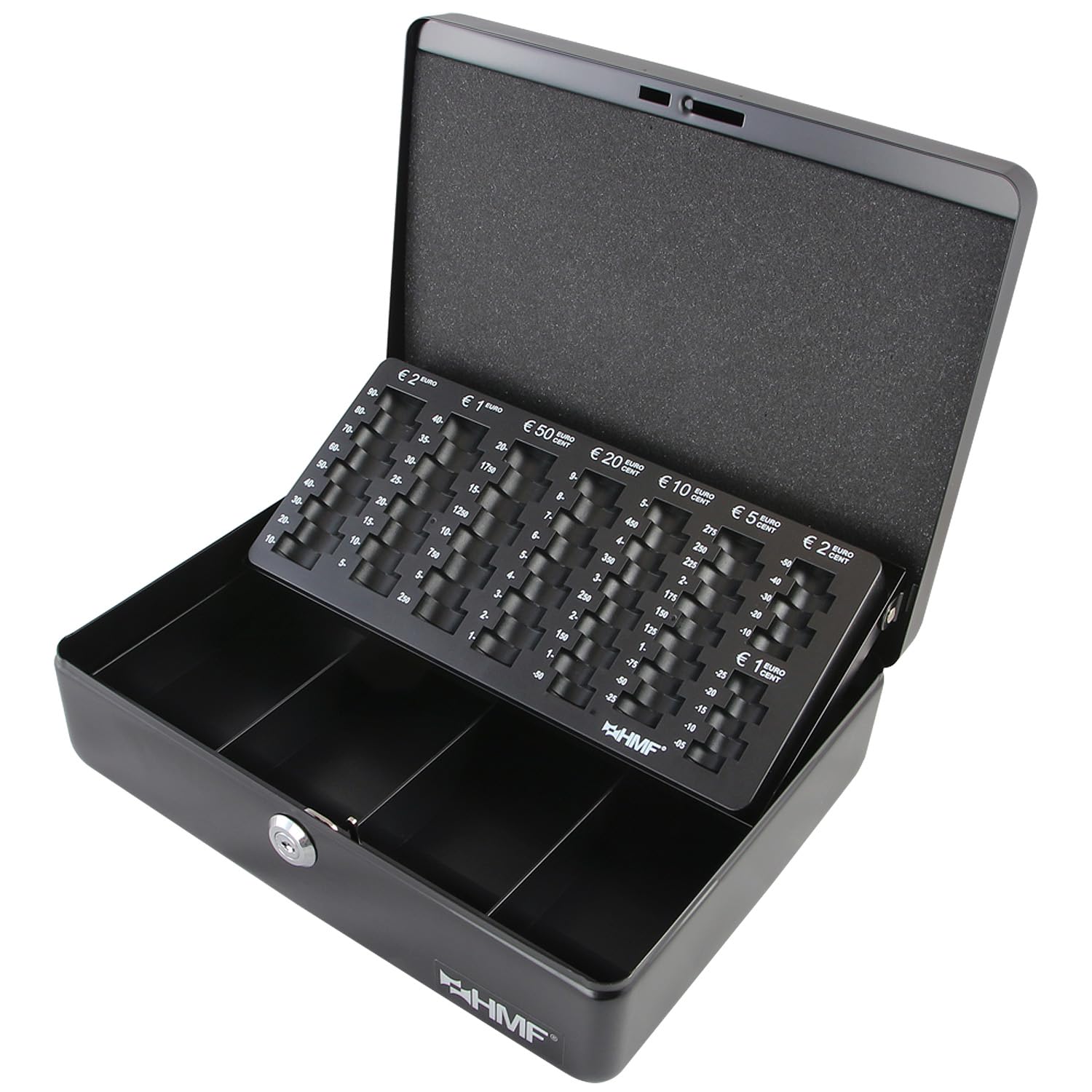 HMF 10015-02 Cash Box with Euro Coin Tray 30 x 24 x 9 cm, Black