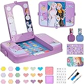 Disney Frozen Beauty Vanity Set with Light-Up Mirror, Includes Lip Gloss, Eyeshadow, Blush, Brushes, Nail Polishes, Accessori